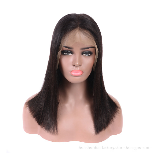 Peruvian Lace Closure Frontal 13*4 Frontal Lace 100% Virgin Human Hair Bob Wig With bangs